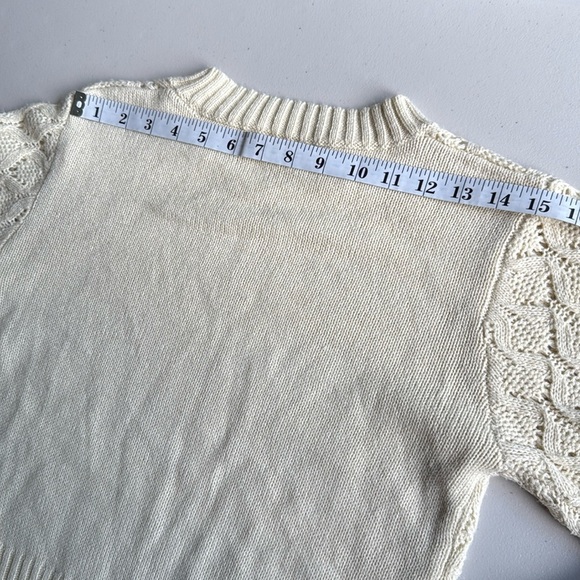 Cream Lace Pattern Knit Crew Neck Sweater - Picture 12 of 13